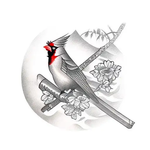 A Shoulder Tattoo Of A Young Red Cardinal