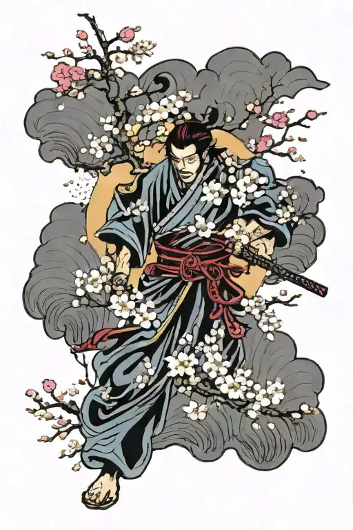 Samurai Cherry Blossoms Falling