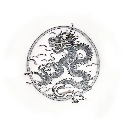 Samurai With A Dragon Surrounding The Temple And A Cherry Blossom Tree