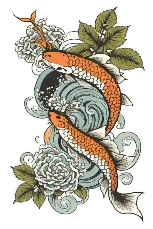 Koi Fish Yin Yang Prunus Persica Growing Behind