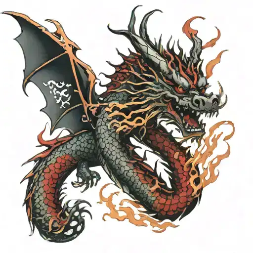 Red Dragon In Flames