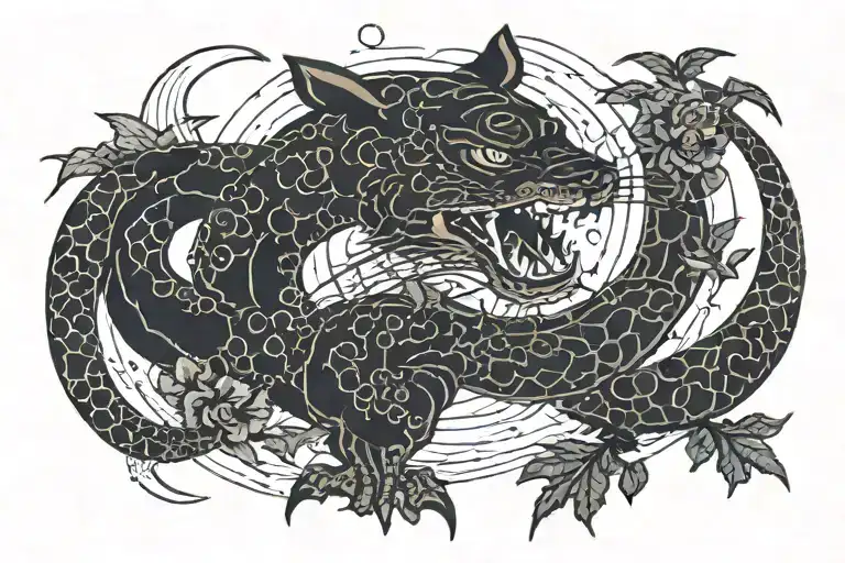 Moon And Juguar And Gino Leaves And Stars And Lines