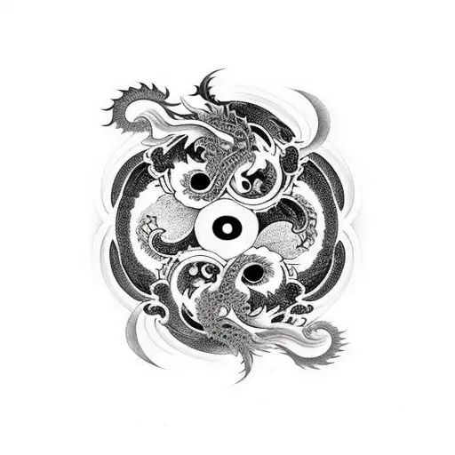 Black Dragon White Tiger Forming A Ying Yang