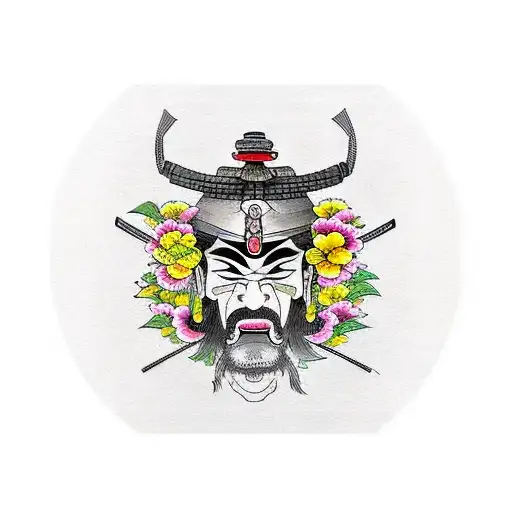 Samurai With Shwords And Flowers