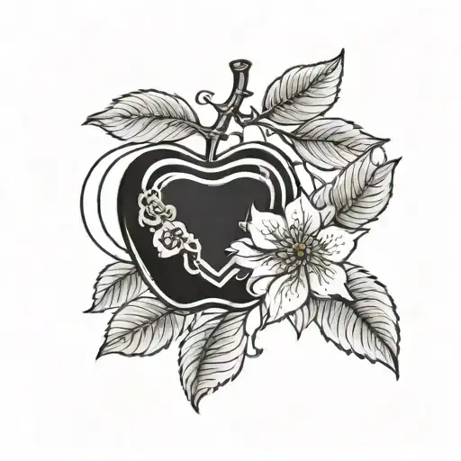 Black Apple In The Shape Of A Heart With Three Leaves
