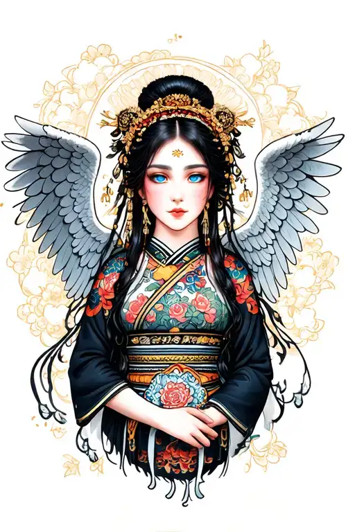 Girl Angel Close -Up With Blue Eyes