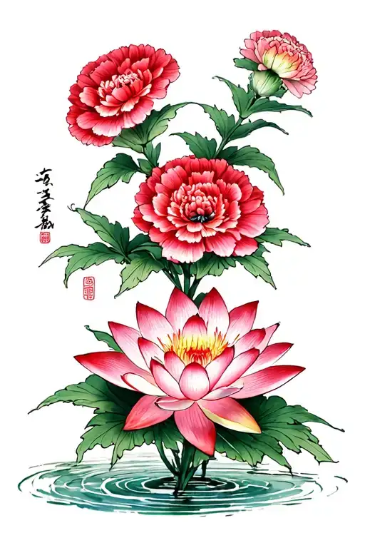 Carnation And Water Lily Flower Blooming