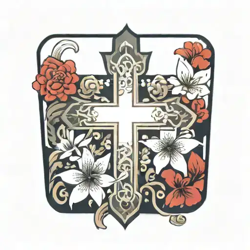 Shinning Cross And Flower