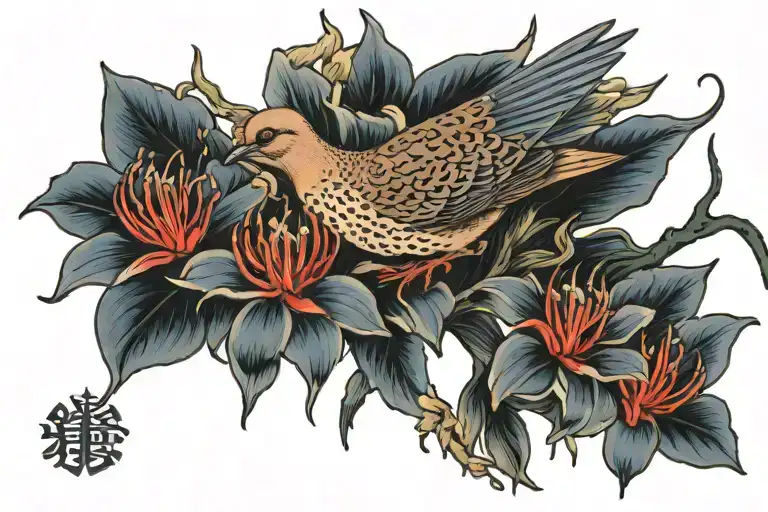 Spider Lilly Flower With Mourning Dove