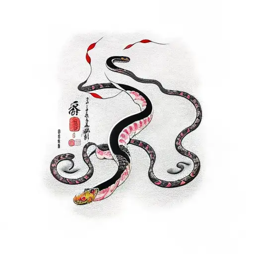 Black Snake With Sakura Blossoms