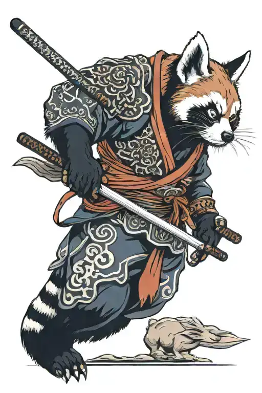 Red Panda Samurai With A Rabbit Samurai Warrior