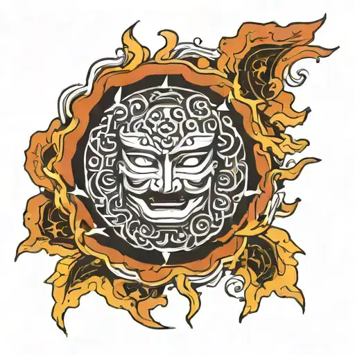 Sun With No Face Tattoo For The Shoulder With Geometric Filling Up To The Forearm