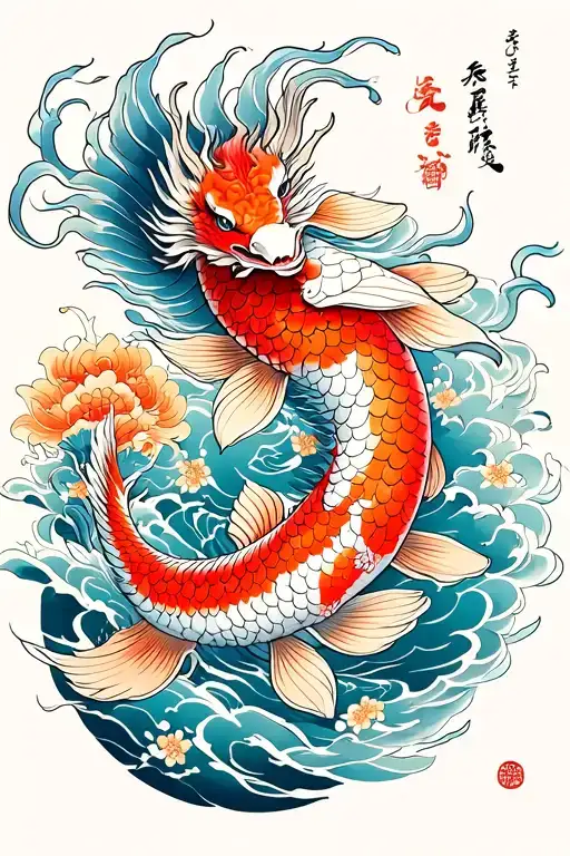 Koi And Dragon Flying