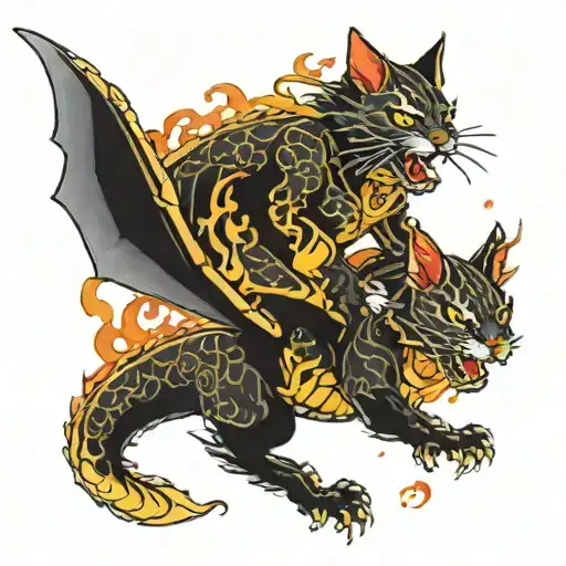 Cat Riding Dragon Flying Breathing Fire