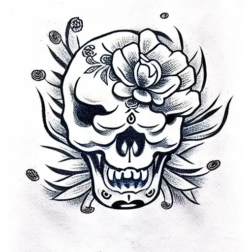 Skull With Flowers In Eyeballs