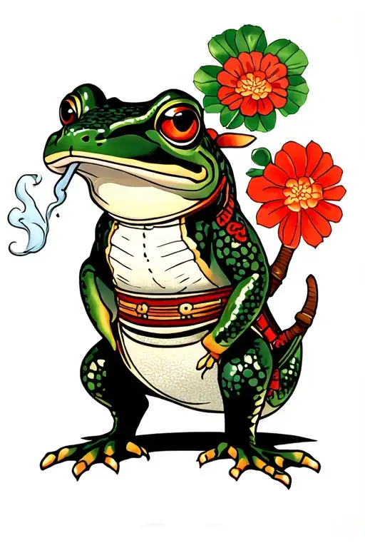 Traditional Japanese Smoking Samurai Frog Standing