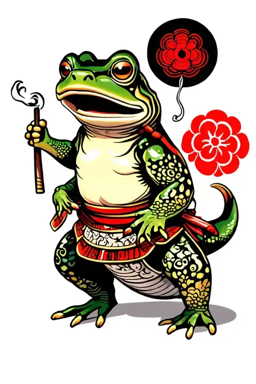 Traditional Japanese Smoking Samurai Frog Standing