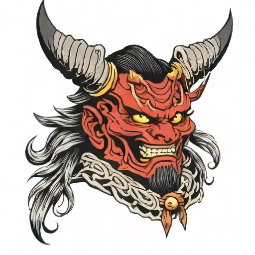 Oni Mask Samurai Warrior Holding