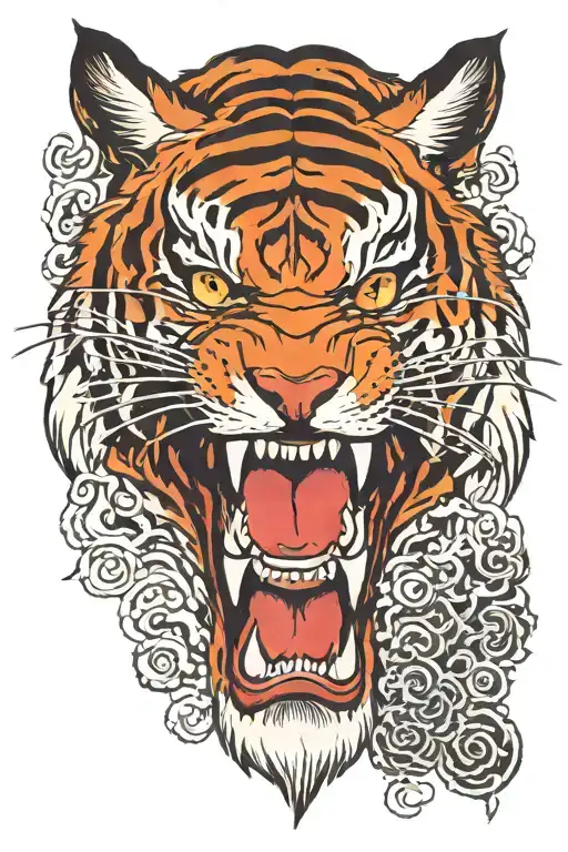 Tiger With Oni Mask In Its Mouth Open