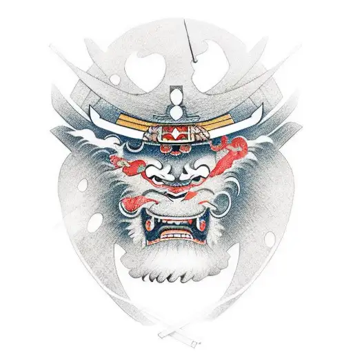 Samurai Head With Japanese Skyes Around