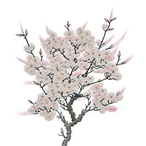 Pink Sakura With Falling Leaf