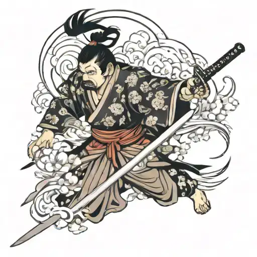 Japanese Warrior Wielding A Sword