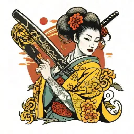 Geisha Holding A Katana Sword
