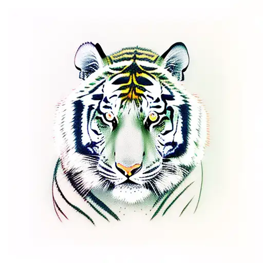 Tiger In Grass With Geisha Warrior