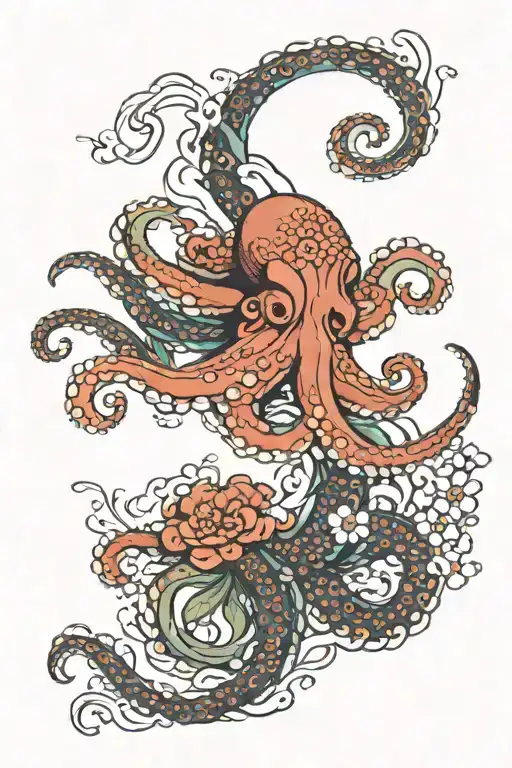 Octopus Waves Flowers