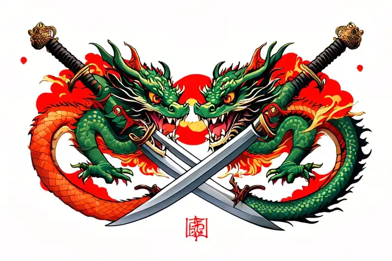 Dragon And Swords Crossed