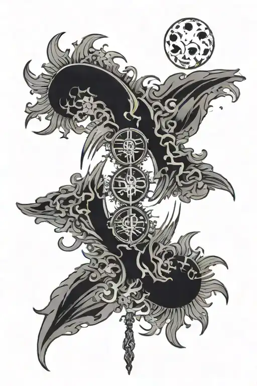 Spine Tattoo With Sun And Moon