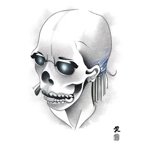 Asian Woman Surrounded By Money And Skulls