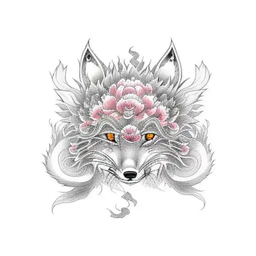 9 Tailed Fox With Peonies