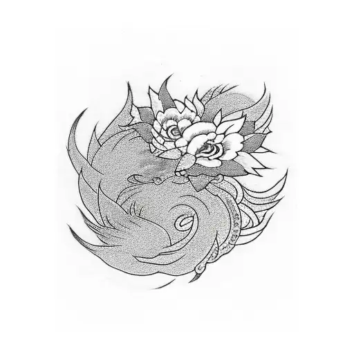 9 Tailed Fox With Peonies