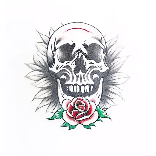 Skull With A Rose Growing From One Eye