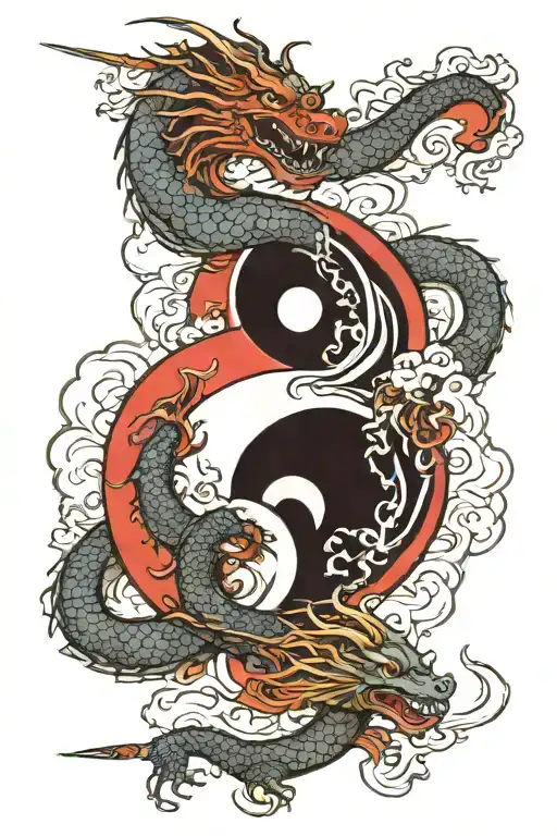 Yin Yang With Dragons With A Katana