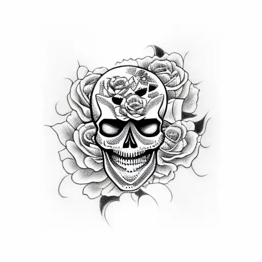 Scary Skull With Roses
