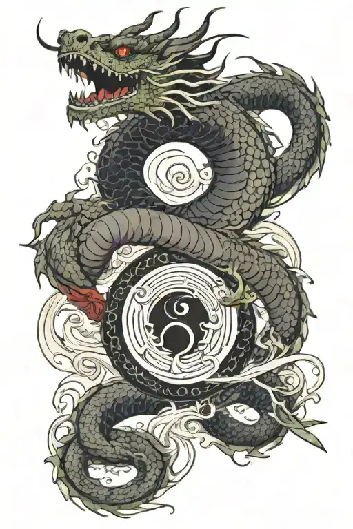 Yin Yang Dragon With A Katana Blade Wrapped