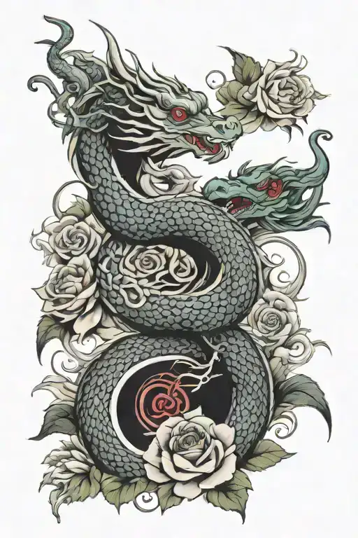 Yin Yang Dragon With Roses