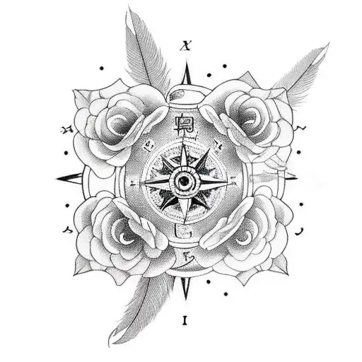 Feather With Rose Compass
