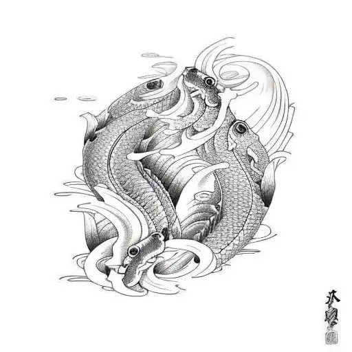 Koi Fish With Waves Decoration