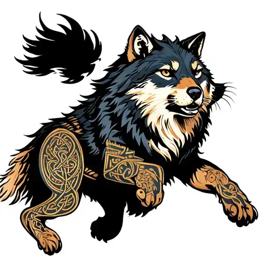 Hybrid Wolf Cougar Jumping Side View Celtic