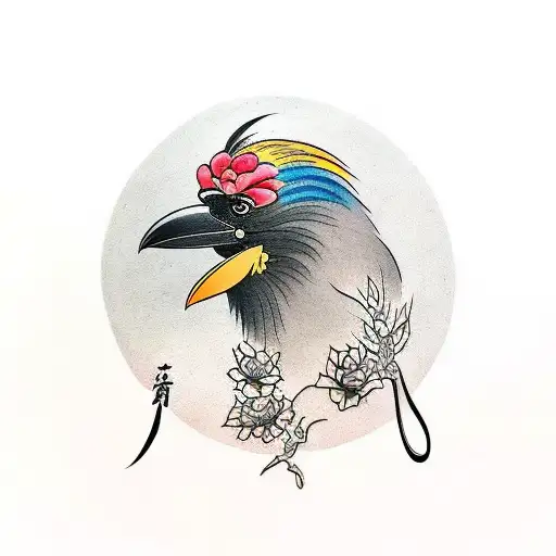 Crow With Including Letter R And M Embedded