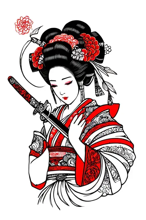 Mandala And Geisha With Sword