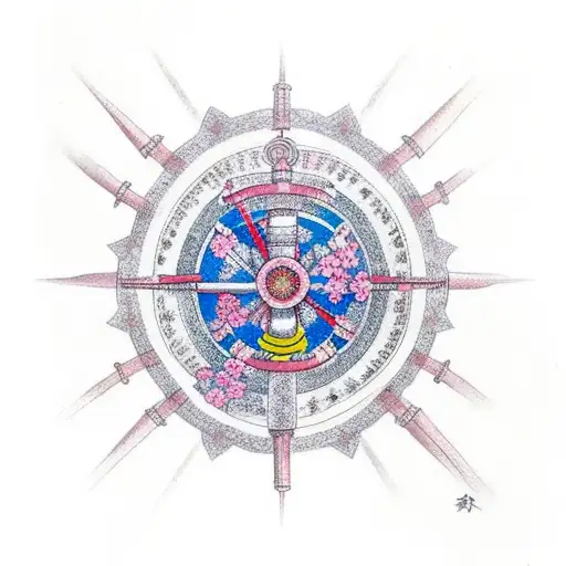 Sakura With Dna And Compass And Anchor