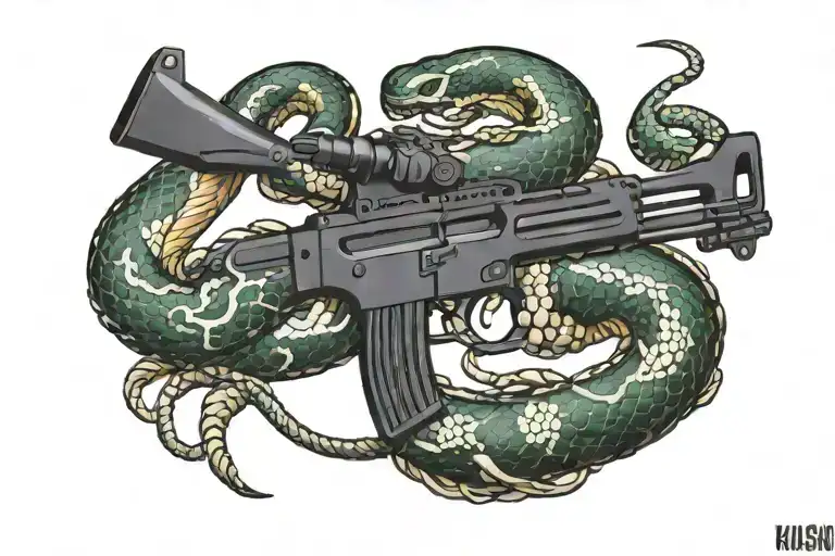 A Kalashnikov Assault Rifle With A Snake