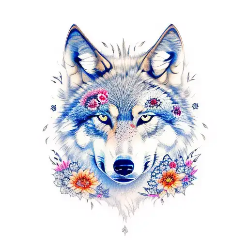 Wolf Mixed With Flowers Sleeve