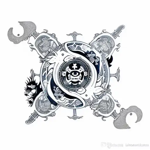 Yin Yang Pirate Brigantine Ship Trees Ocean