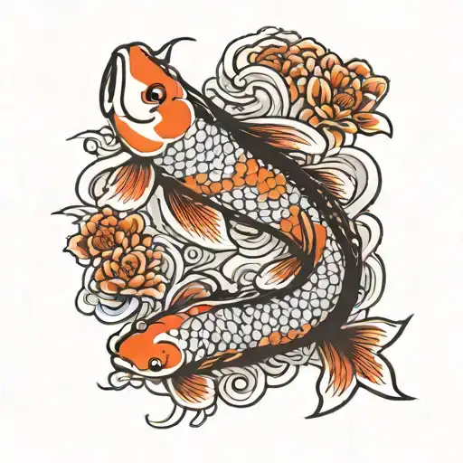 Koi Fish With Lycoris