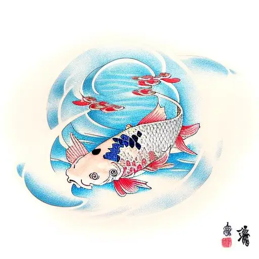 Koi Fish With Lotus And Waves Half Sleeve